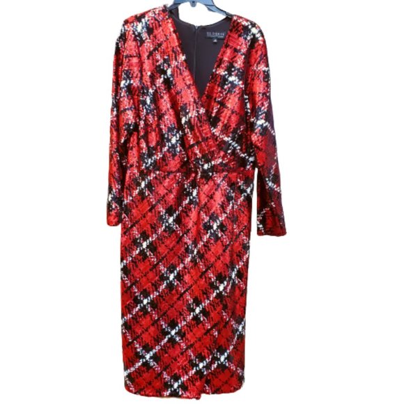 Eloquii Plaid Faux Wrap Sequin Dress - Picture 4 of 5